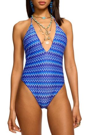 Ramy Brook Wave Electra Halter One-Piece Swimsuit in Ocean Wave at Nordstrom, Size X-Small