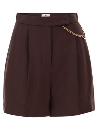 Elisabetta Franchi Gabardine Shorts With Jewelled Logo