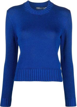 Polo Ralph Lauren Gebreide trui met grove ribbels - Dames - Ronde hals truien - Blauw - M - Katoen - Truien & Vesten