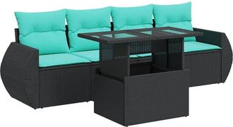 vidaXL Set Sof&aacute;s Jard&iacute;n Y Cojines 5 Pzas Rat&aacute;n Sint&eacute;tico Acacia Negro Vidaxl