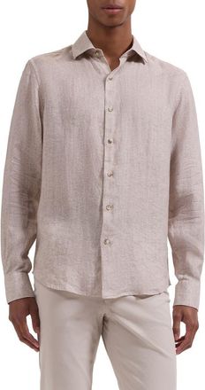 Bugatchi Axel Shaped Fit Linen Button-Up Shirt in Camel at Nordstrom, Size Xxx-Large