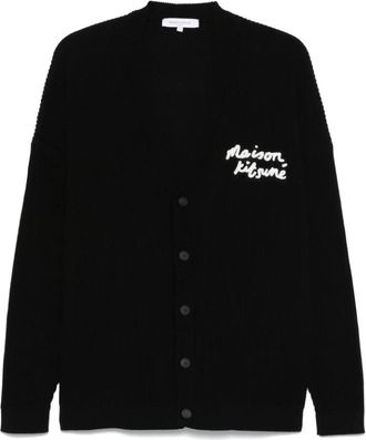 Maison Kitsun&eacute; Zwarte V-hals trui met knoopsluiting - Heren - Vesten - Zwart - XL - Truien & Vesten