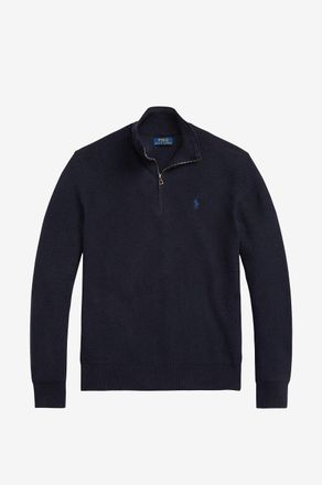 Polo Ralph Lauren Piqu&eacute;-Strick-Pullover mit Stehkragen und Reissverschluss Pony