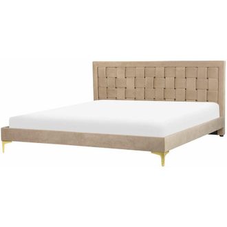Beliani Beliani - Letto Matrimoniale con Struttura Imbottita di Velluto Taup&egrave; 180 x 200 cm Limoux