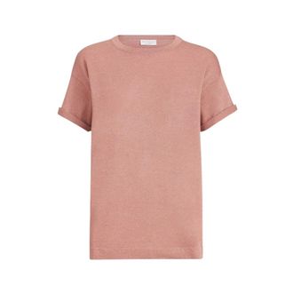 Brunello Cucinelli Brunello Cucinelli, T-Shirts, female, Pink, Size: 2XS Round Neck Short Sleeve Sweater