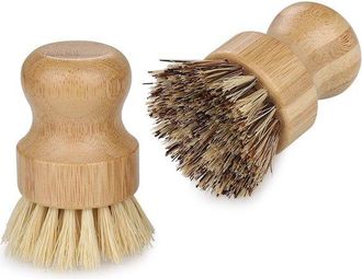 No Brand Cepillo De Bamb&uacute; - Juego De 2 Piezas - Cerdas Duras/suaves - Ecol&oacute;gico - Para Fregaderos De Hierro Fundido - F&aacute;cil De Limpiar - Cepillo Para Platos
