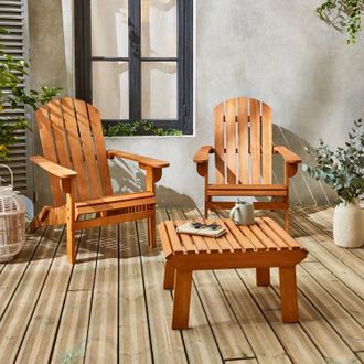 Sweeek Pair Of Wooden Deck Chairs With Footrests