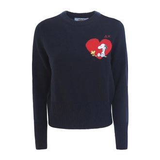 Sun 68 Blauwe Peanuts Dames Trui - Dames - Ronde hals truien - Blauw - S - Wol - Truien & Vesten