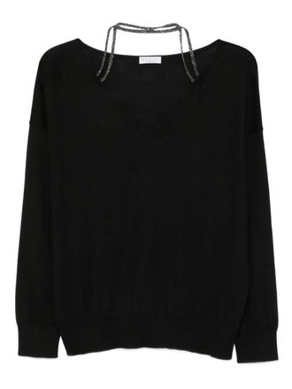 Brunello Cucinelli Maglione con scollo a V e decorazione - Nero