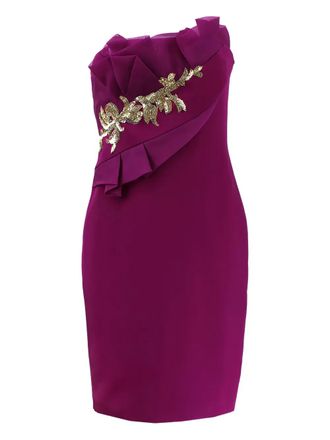 Marchesa strapless draped bodice dress - WINE