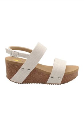 Volatile Womens Summerlove Wedge Sandal In Bone Linen