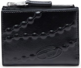 Diesel Leather wallet with embossed chain motif - Small Wallets - Woman - Black