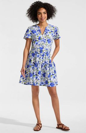 Lands End Cotton Jersey Tiered Mini Dress in Clear Blue Painted Blooms at Nordstrom, Size X-Large P