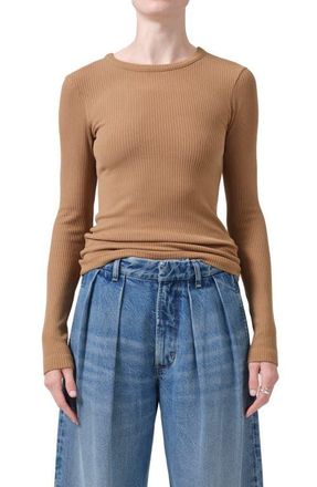 Citizens Of Humanity Bina Rib Crewneck Sweater in Caramel at Nordstrom, Size X-Large