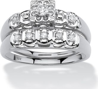 Palm Beach Jewelry 1/4 TCW Round Diamond Two-Piece Bridal Set in 10k White Gold