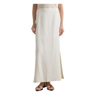 Seventy Maxi Skirts, female, Beige, Size: XS Long Skirt with Slit in Viscose-Linen