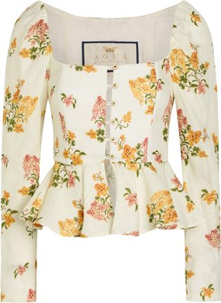 Agua Bendita Bromelia Floral-print Linen top - Multicoloured - L (UK12)