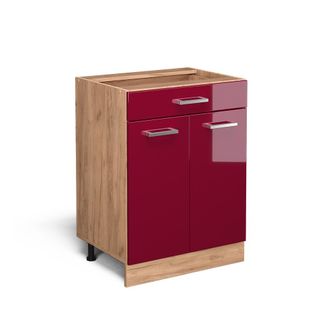 Vicco Mueble Bajo De Cocina R-line, Rojo Burdeos Alto Brillo, 60 Cm Con Caj&oacute;n, Sin Encimera Vicco