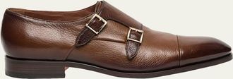 Santoni Mens Ira Grained Leather Double-Monk Strap Loafers