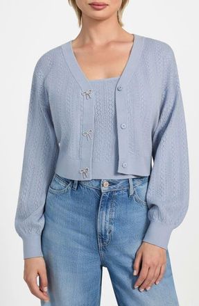 Guess Lyla Pointelle Crop Cardigan in Nimbus Blue at Nordstrom, Size X-Small