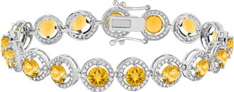 Diamond2Deal 925 Sterling Silver Citrine & White Topaz Tennis Bracelet 7.25