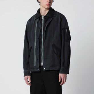 sacai Black denim jacket with nylon inserts