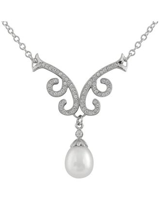Splendid Pearls Silver 8Mm Pearl Cz Pendant
