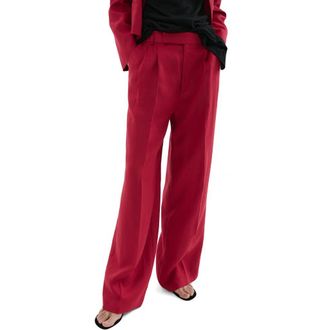 Mango Straight Leg Linen Pants in Red at Nordstrom, Size 8
