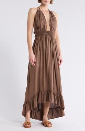 Boho Me Open Back Plunge Neck Ombr&eacute; Halter Dress in Cappachino at Nordstrom Rack, Size X-Small