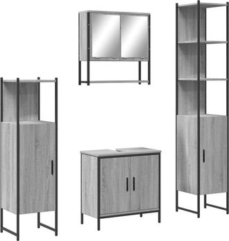 vidaXL Vidaxl - Set De Muebles De Ba&ntilde;o 4 Pzas Madera Contrachapada Gris Sonoma