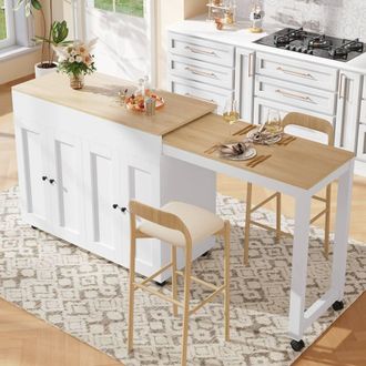 Matteo Modern Extendable Bar Dining Table with Storage & Shelves - White/Grey in White