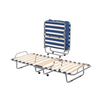 Talamo Italia Dmora - Cama Plegable Damati, Cuna Ortop&eacute;dica Plegable Individual, 100% Made In Italy, Cuna Con Funda De Ecopiel, Con Colch&oacute;n Cm 80x190 Incluido, T&oacute;rt