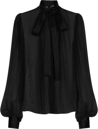 Dolce & Gabbana Zijden chiffon blouse met strikdetail - Dames - Overhemden - Zwart - M - Chiffon - Overhemden