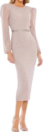 Mac Duggal Beaded Long Sleeve Embellished Dress In Lilac