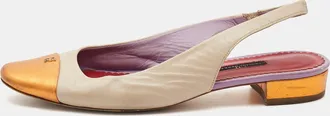 Carolina Herrera Cream/orange Leather Round Toe Slingback Pumps