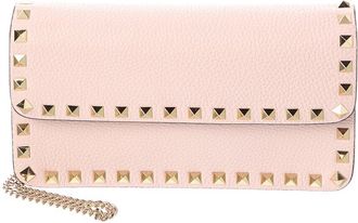 Valentino Rockstud Grainy Leather Wallet On Chain