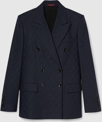 Gucci Double-breasted GG Wool Jacket, Blue, Ready-to-wear