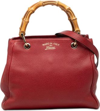 Gucci Pre-owned Gucci Small Calfskin Bamboo Shopper Satchel 336032 520981