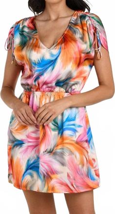 La Blanca Feathered Impressions V-Neck Dress In Multi
