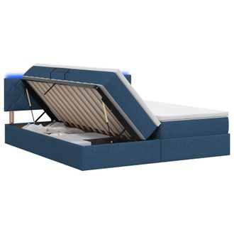 vidaXL Letto Con Contenitore Led E Materasso Blu 180 X 200 Cm Tessuto Vidaxl