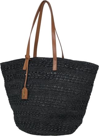 Saint Laurent Black Brown Raffia Leather Tote Bag (Pre-Owned)