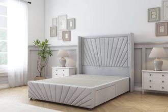 Sloomy Rutherford Naples Divan Base 2 Drawers-54 Wing Headboard-Footboard in Silver | Size: Double