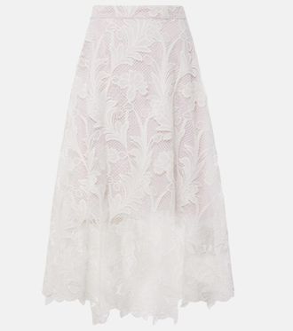 Oscar De La Renta Gonna midi in pizzo guipure