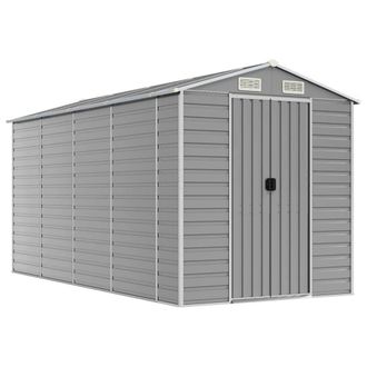 Berkfield Home Garden Shed Light Grey 191x385x198 cm Galvanised Steel | Size: 191 x 385 x 198 cm