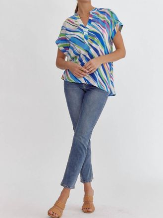 Entro Tiger V-Neck Top In Blue