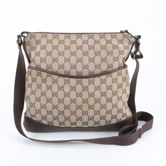 Gucci Gg Canvas Beige Brown Leather Canvas Shoulder Bag Tote Bag (Pre-Owned)