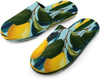 Generic Lemon Pattern Mens Cozy Memory Foam Slippers Warm Cotton House Shoes Comfy Slipper for Indoor Outdoor
