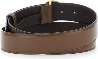Versace Mens Leather Belt With Medusa Buckle Brown Calf