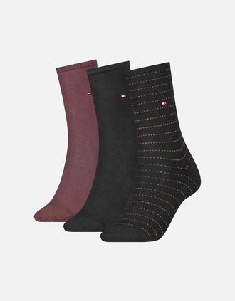 Tommy Hilfiger Womens 3 Pack Womens Fine Stripe Socks, Black/Claret - Size: 6/6.5/7/7.5/8/8.5/9