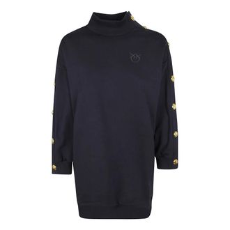 Pinko Buttoned Fleece Maxi Sweater - Dames - Korte kleedjes - Blauw - 2XS - Katoen - Kleedjes